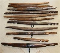 11 vintage wooden gambrel sticks