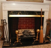 Faux fireplace with screen, 2 sets fireplace tools