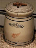 Red Wing stoneware water crock (cracked) with lid