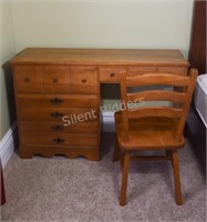 Fruitwood Desk and Chair Set with Dovetail Corners