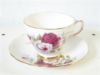 Colclough Tea Cup & Saucer, White & Wine Rose