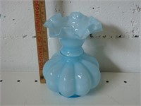 Fenton Blue Melon Ruffled Vase 8"