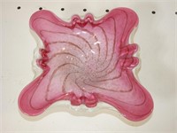 Murano Pink / Copper Butterfly Dish 11"