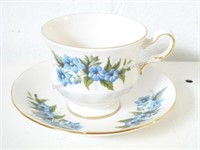 Queen Anne Tea Cup & Saucer, Blue Flower