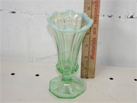 Fenton Green Opalescent Ruffled Vase, Signed 6"