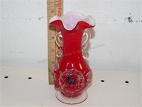Murano Glass Red Vase, W/ Pontil & Applied Flower