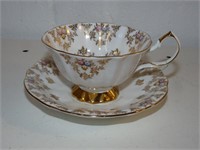 Queen Anne Tea Cup & Saucer - Gold, Flower