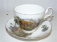 Regency Tea Cup & Saucer, Cottage Scene