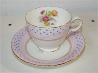 Delphine Tea Cup & Saucer, Pink / Blue Dot