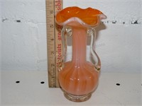 Murano Glass Handled Vase, Orange Swirl 6"