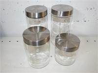 4 Glass Canisters W/ Metal Lids