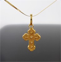 14K Yellow Gold Cross Style Pendant, Chain