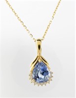 14K Yellow Gold Sapphire, Diamond Pendant