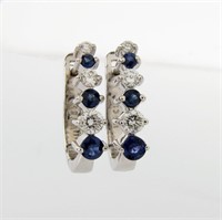 18K Diamond and Sapphire J Hoop Earrings