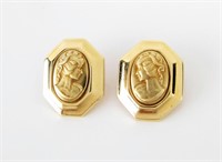 14K Yellow Gold Cameo Style Earrings