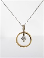 14K Gold Open Circle Diamond Pendant, Chain