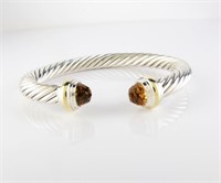 David Yurman 14K, Sterling Cable Cuff with Citrine