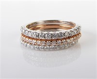 Three White and Rose Gold Diamond Stack Bands