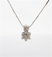 14K White Gold Diamond Starburst Pendant, Chain