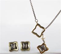 Yurman Sterling, 14K Quatrefoil Earrings/Necklace