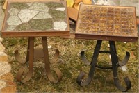 Pair of tile top tables with iron legs