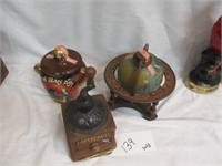 Coffee Mill Grinder, Bean Pot, Antique World Globe