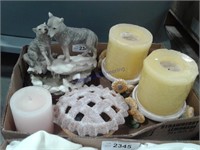 Wolf figurine, candles