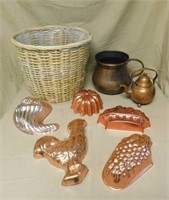 Basket of Copper and Copper Plated Items.