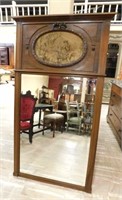 European Tapestry Accented Trumeau Mirror.
