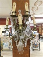 Large French Pendalogue Crystal Sconce.