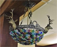 Colorful Glass Florette and Stag Light Fixture.