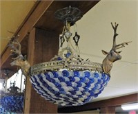 Blue Florette Glass and Stag Light Fixture.