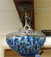 Blue Beaded Glass Light Fixture.