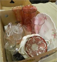 Pink Glass and Porcelain Platter, etc.