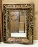 Reverse Painted Glass Beveled Mirror.