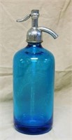 Acid Etched Blue Glass Seltzer Bottle.