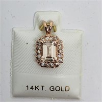 $2058 14K  Morganite(1ct) Diamond(91-i3,g-h,0.2ct)