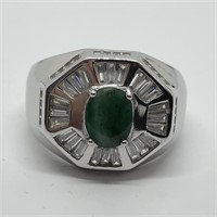 $200 Silver Emerald CZ Men'S Ring