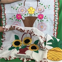 Lot of Machine Embroidered Table Cloths/Material