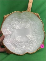 Gorgeous Gold Trimmed Milk Glass Serving Plate