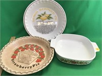 Vintage Strawberry/Lemon Pie Plates/Casserole Pan