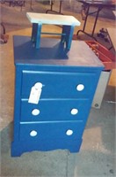 Blue / White chest of drawers & child's bench
