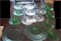 22 pcs green depression glass