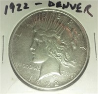 1922 D US peace silver dollar DENVER XF+