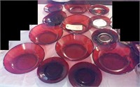 14 pcs ruby red glassware bowls plates saucers