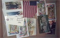 9 old patriotic postcards + mini US flag
