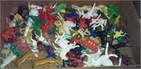 Large box of old toy cowboys indians horses etc