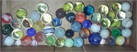 Jar w 51 vintage marbles china, bennington, more