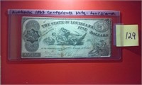 Authentic Louisiana $5 1863 Confederate note