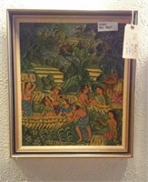 Old print on cloth villagers nudes BALI Indonesia